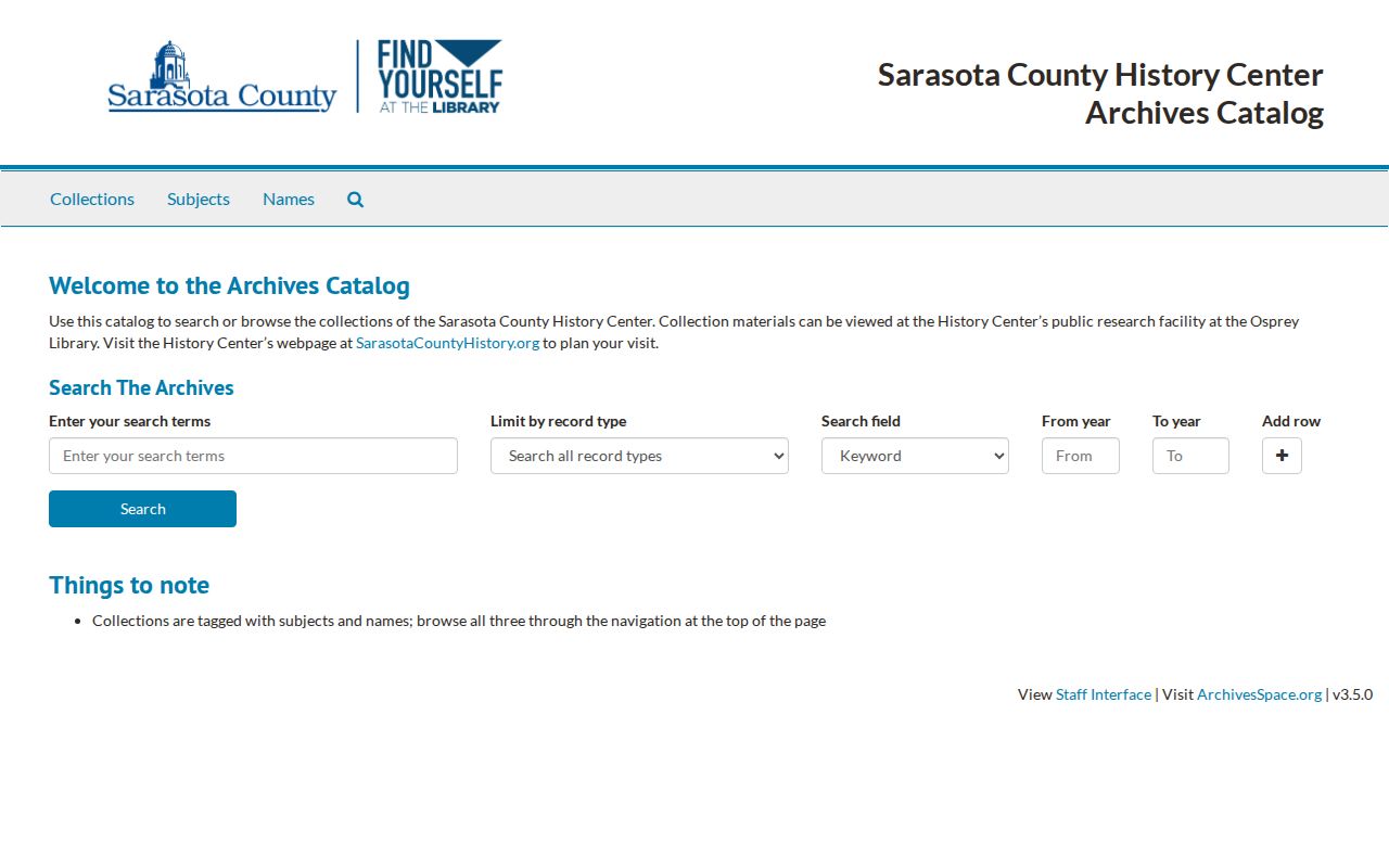 Sarasota city directory History Center archival catalog search