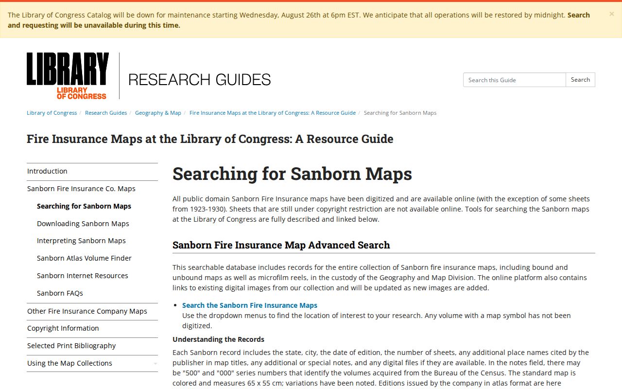 Library of Congress Sanborn map search guidance used for Sarasota house history