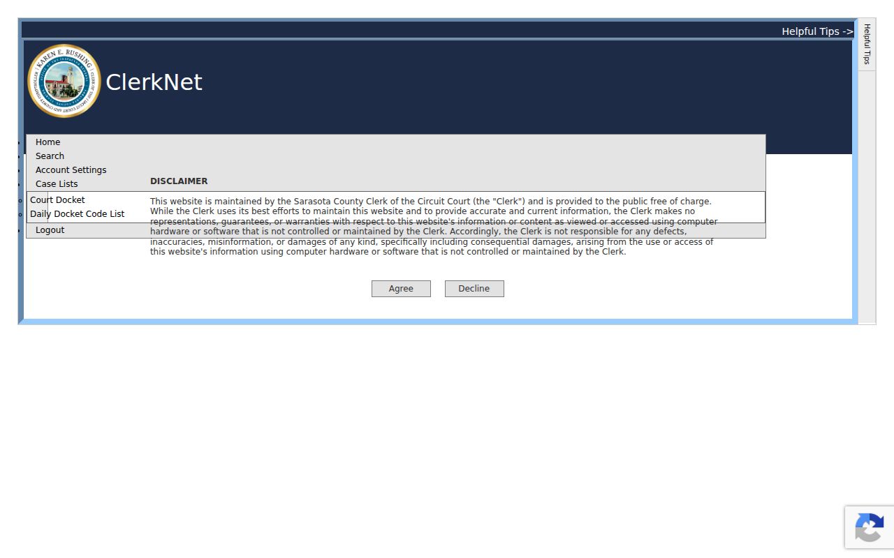ClerkNet court access for a Sarasota residents directory search