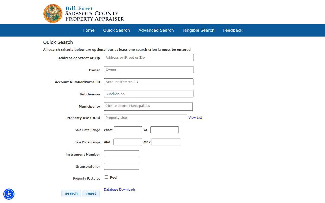 Sarasota County Property Appraiser resident and parcel search